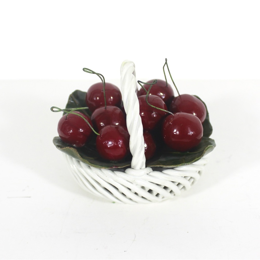 Vintage Italian Ceramic Basket with Cherries Centrepiece Small Table Decor Table